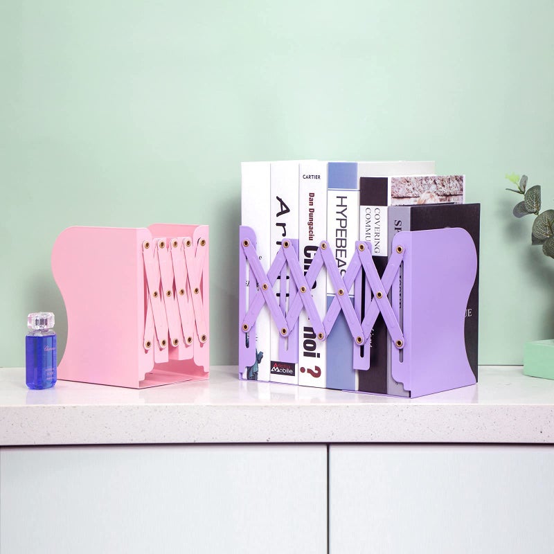 Aobopar Book Ends  Bookends for Shelves  Book Organizer for Desk  Metal Bookends for Heavy Books  Book Holders for Shelves  Suitable for Office  Home and School Use (Purple) - Image 4